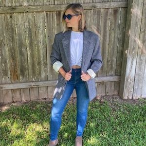 Vintage 70s Womens Herringbone Tweed Wool Coat